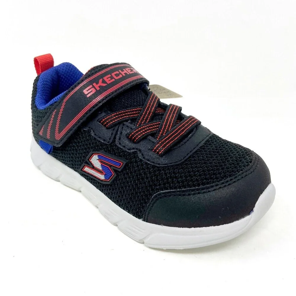 Skechers Boys Comfy Flex Mini Trainer Black Red Blue Toddler Size 6 Sneakers